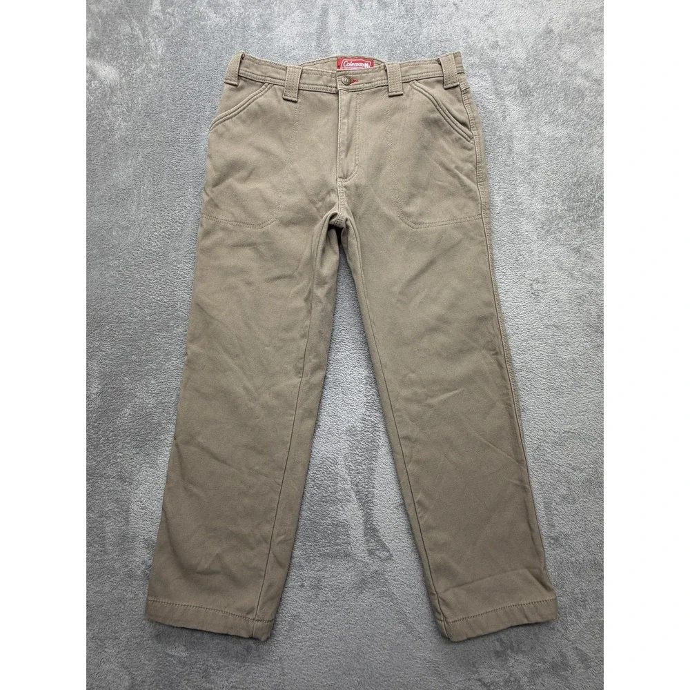 Coleman Pants Mens Measured 33x28 Beige Carpenter Lined Stretch‎ Workwear